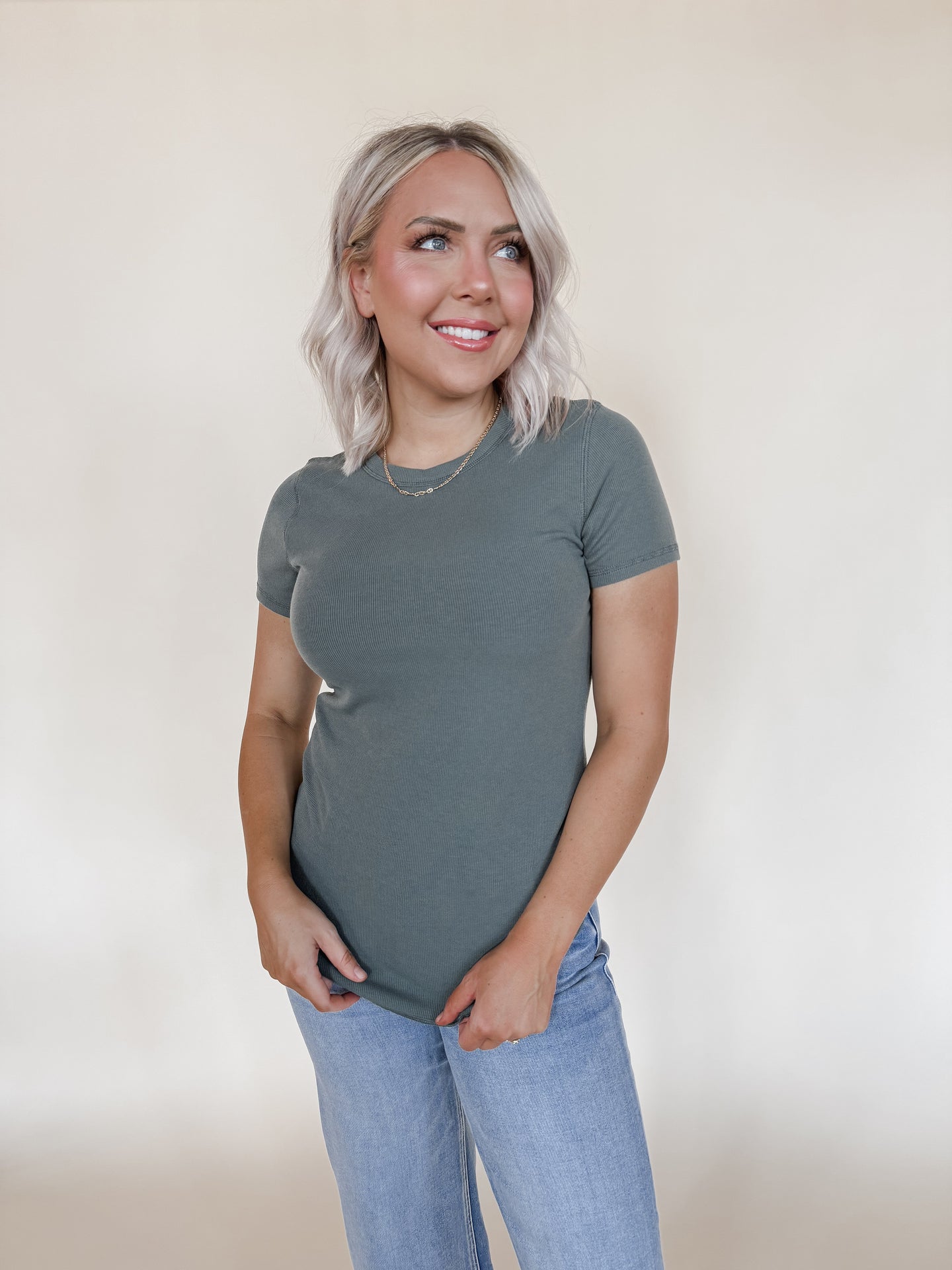 Ribbed Basic Tee in Green