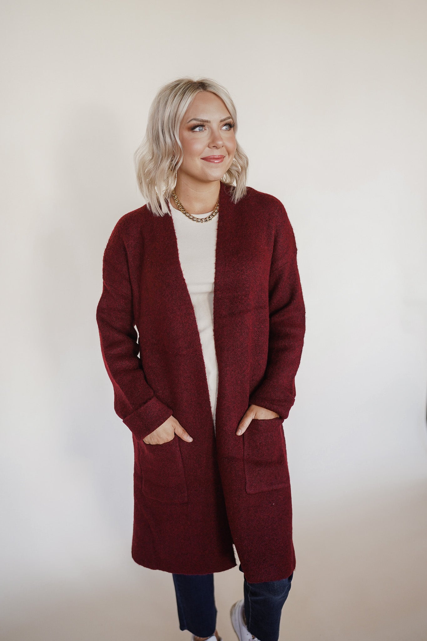 On The Go Cardigan in Wine