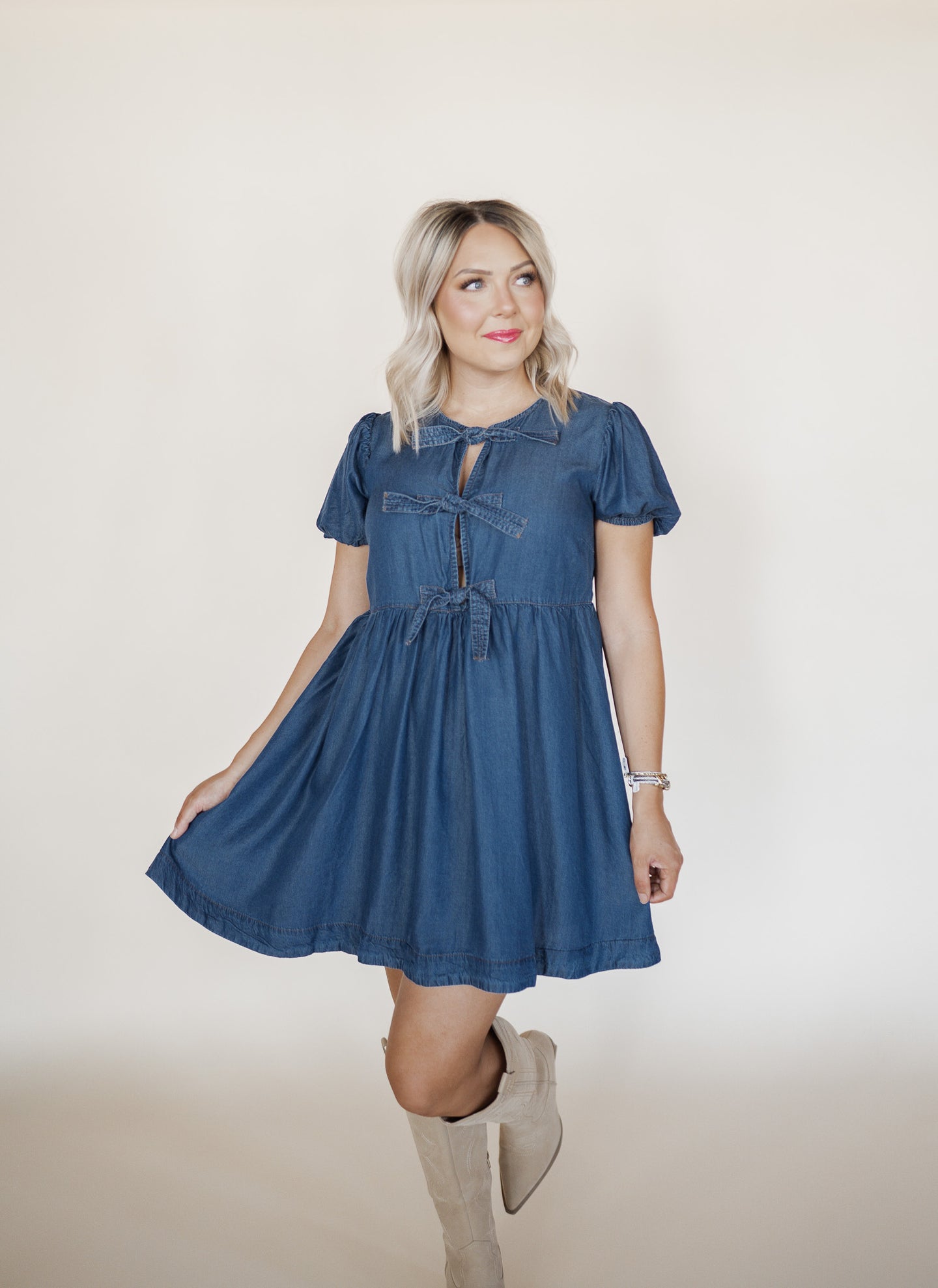 Boots and Bows Denim Dress