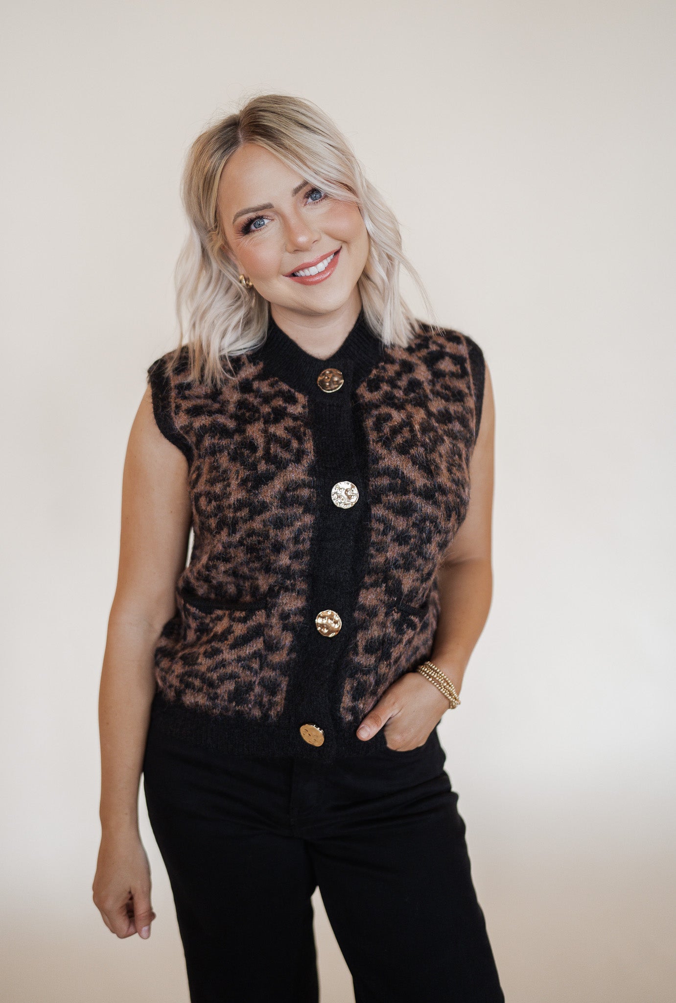 Leopard Knit Sweater Vest