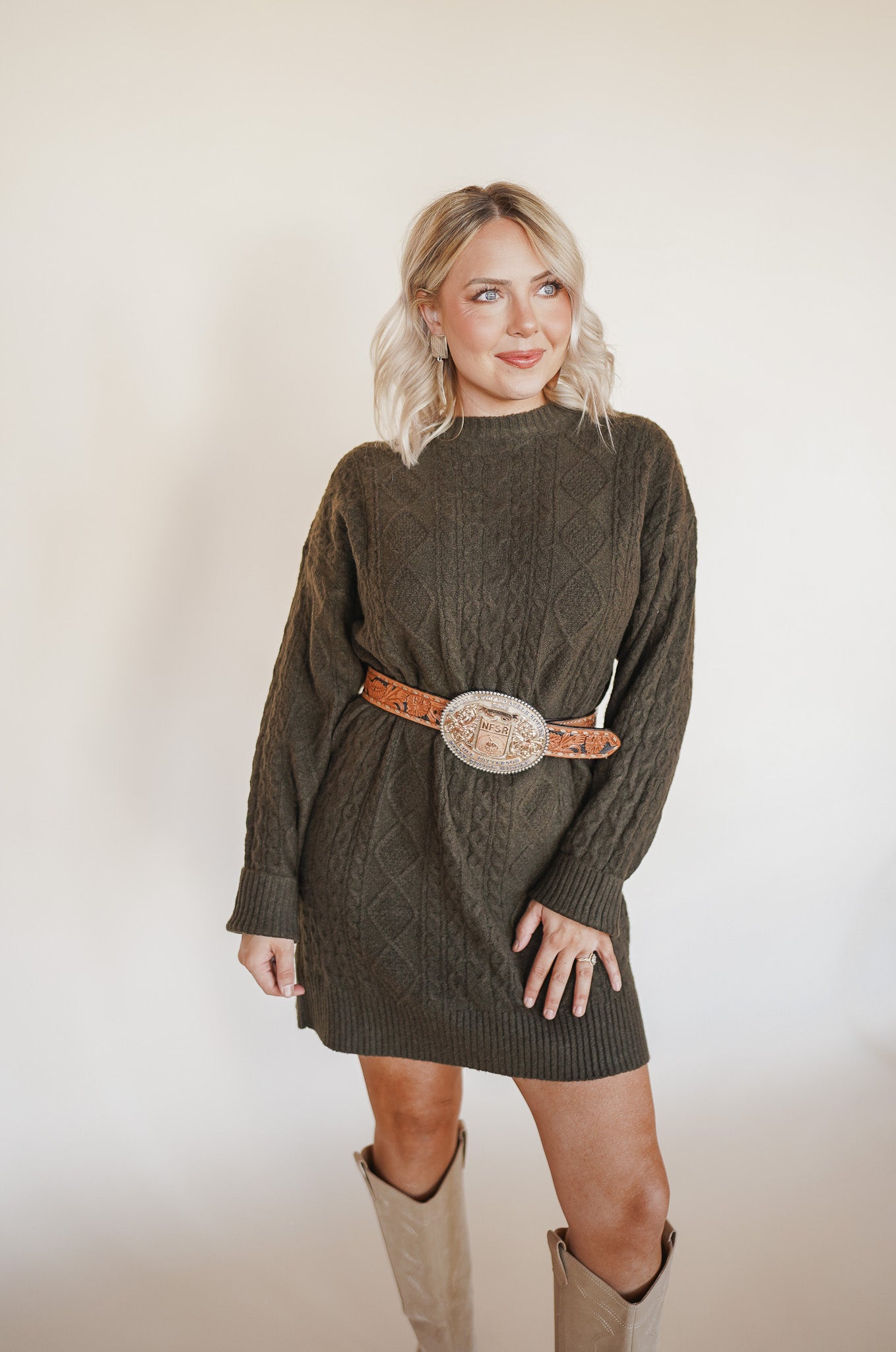 Olive Cable Knit Dress