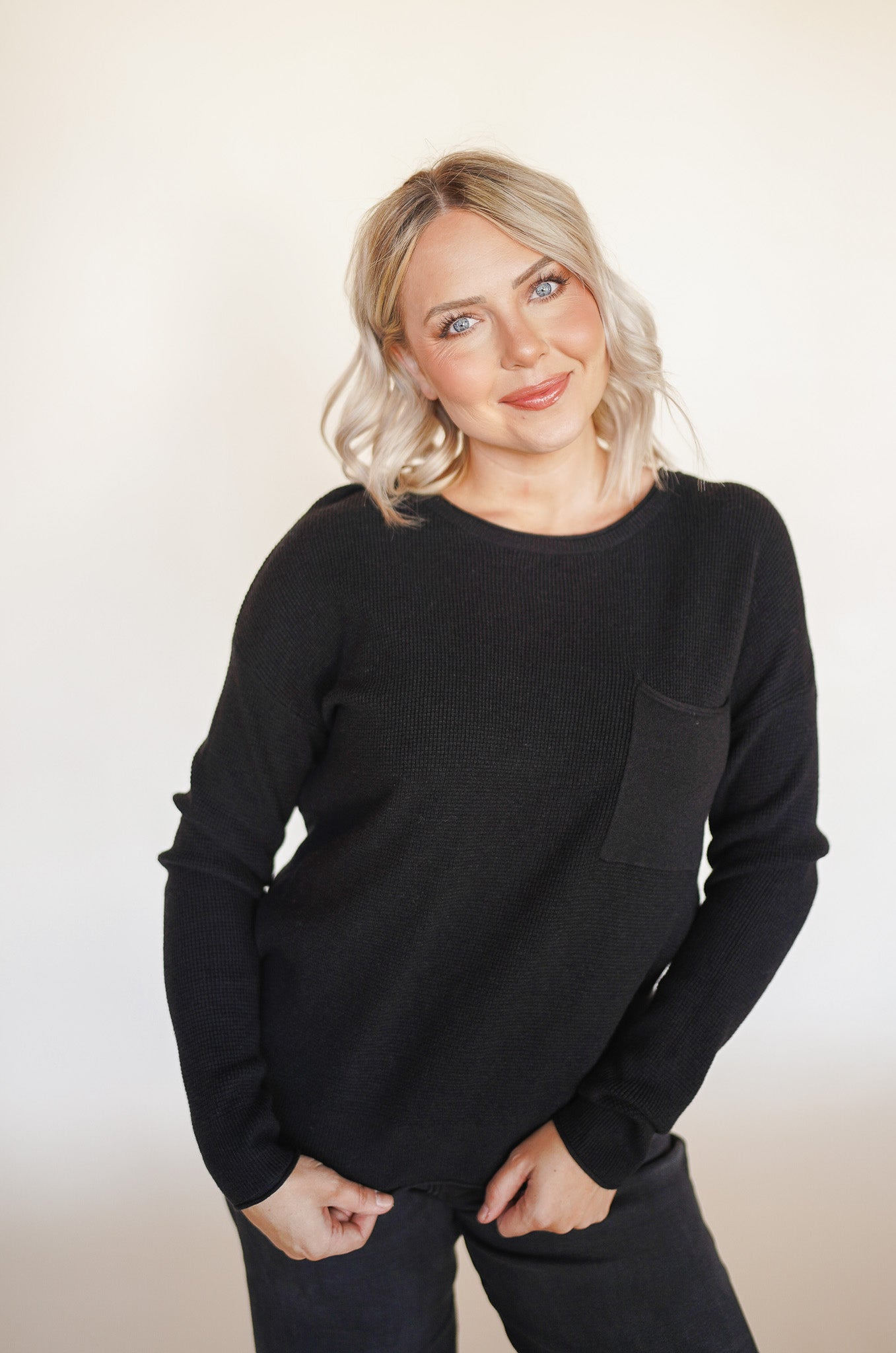 Black Waffle Sweater