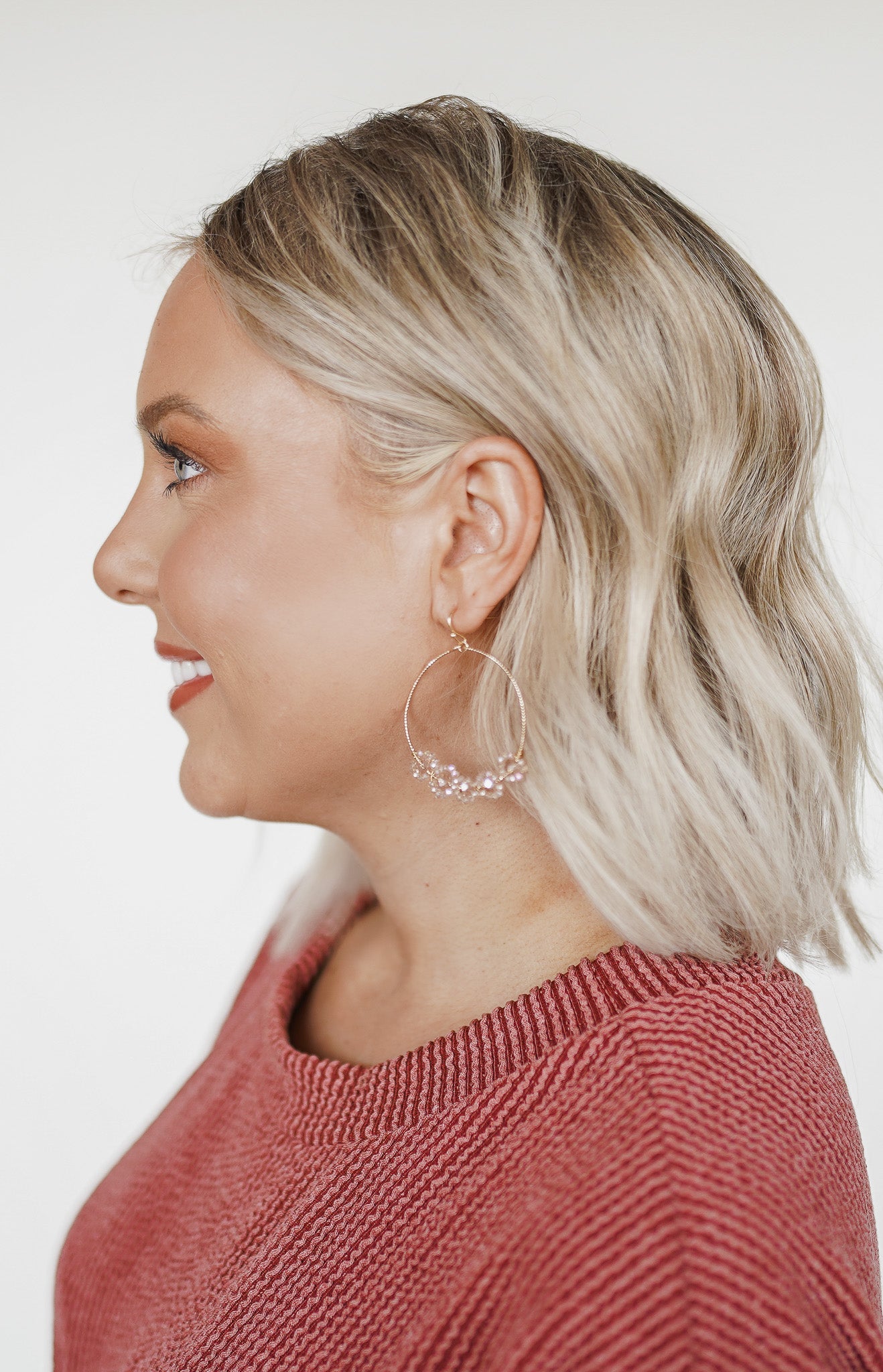 Gold Hoop Earrings with Rose Gold Crystals
