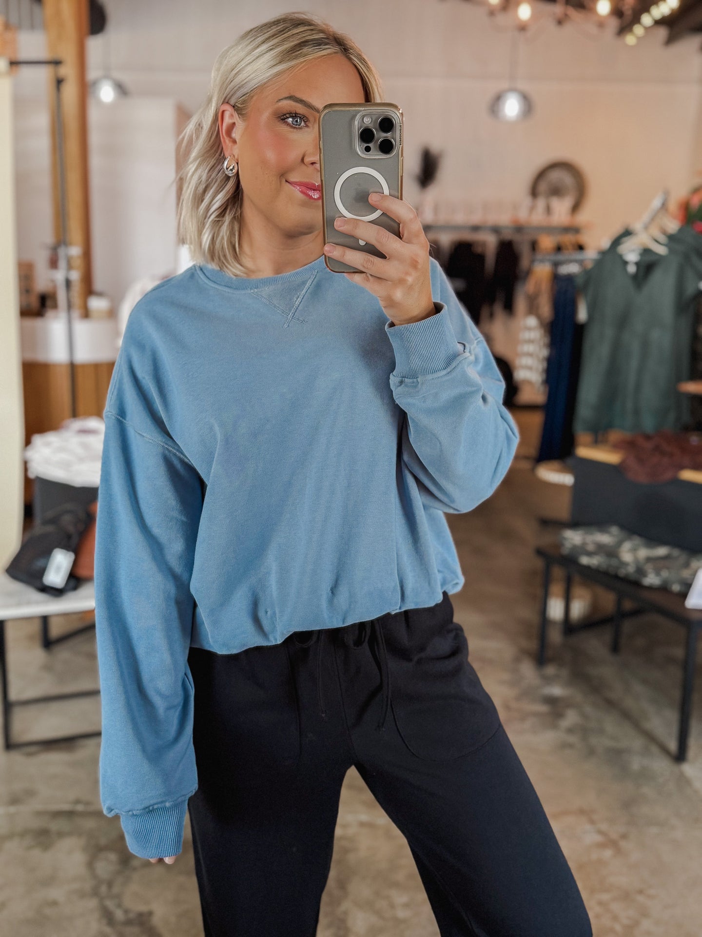 Baby Blue Bubble Hem Sweatshirt